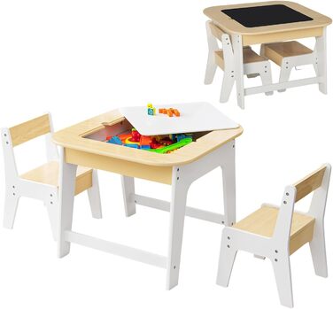 Дитячий стіл Dreamade з 2 стільцями: комплект меблів для дитячої кімнати, стіл з двосторонньою поверхнею та місцем для зберігання, для дітей від 3 років