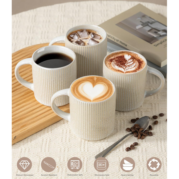 Набір посуду GBhome з реактивної глазурі для 4 осіб (12 предметів), ручної роботи, бежевий колір, миючий посуд, безпечний для мікрохвильової печі, комплект тарілок та мисок