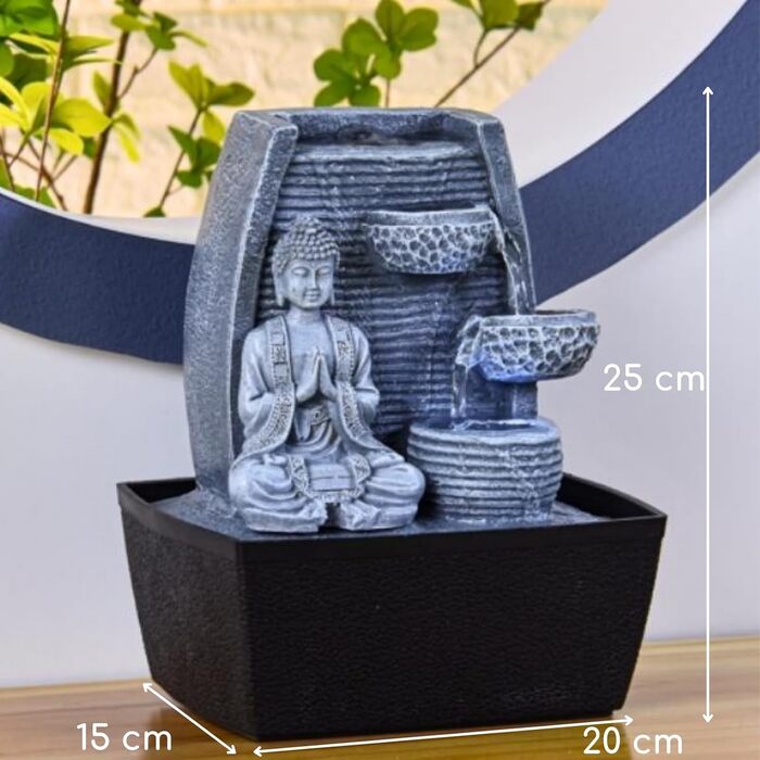 Кімнатний фонтан для дому у стилі Фен-Шуй з LED підсвічуванням, 24 см, сірий