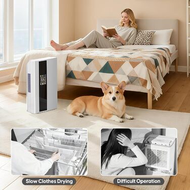 Електричний осушувач повітря 2200 мл з пульт дистанційного керування та LED дисплеєм, тихий (＜30dB), автовимкнення, таймер 24 год, режим сну для спальні, ванної кімнати, підвалу до 25㎡