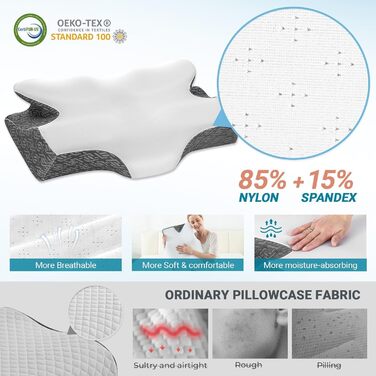 Ортопедична подушка Elviros з піною Memory Foam, ергономічна подушка для шиї, підтримка для спини та бокових сліпців (біла)