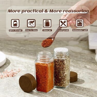 Набір скляних банок для спецій з дерев'яними кришками з акації, 24 шт по 120 мл