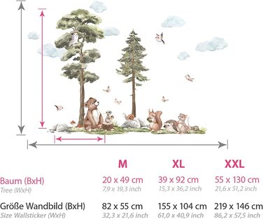 Наклейка на стіну з лісовими тваринами Grandora для дитячої кімнати, наклейка на стіну з тваринами для дитячої кімнати, декоративна наклейка на стіну DL858-4 (м-82 х 55 см (ШхВ))