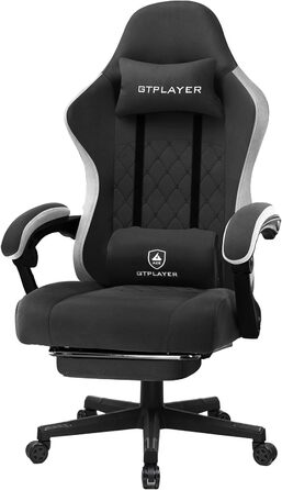 Ігрове крісло GTPLAYER, ергономічне ігрове крісло Стілець Крісло для геймерів ПК з підставкою для ніг Динамік Музичне офісне крісло до 150 кг Завантажуваний Чорний-
