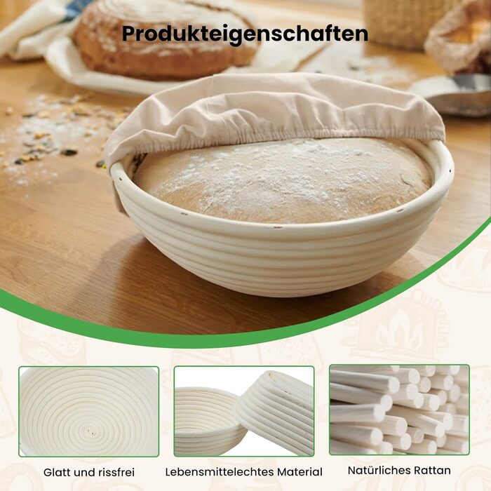 Набір для закваски GEEKHOM: 14 предметів для випікання хліба (заквасочний кошик круглий та овальний, склотара 650 мл, скребок для тіста)