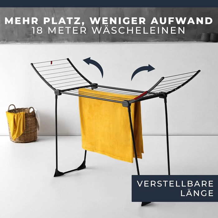 Розкладна сушарка для білизни XXL, 20 м сушильної поверхні, економна, стабільна, чорна з прищіпками (Чорна Невада)