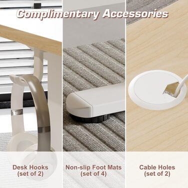 Електричний стіл Airfish з регулюванням висоти, USB-C зарядка, керування кабелями, 3 положення пам'яті (білий, 200 x 80 см, бежевий)