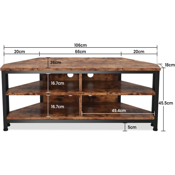 Тумба під телевізор Dripex з LED-підсвіткою, кутовий ТВ-шафка, колір коричневий, 106x45.5x36 см