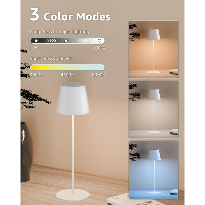 LED-лампа настільна бездротова FUYO, 2 шт. з USB-C зарядкою, регулювання яскравості, 2700K-6000K, для дому та саду (чорна)