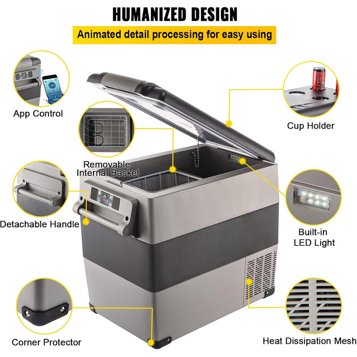 Автохолодильник VEVOR 35/55л нержавіюча сталь 12/24V, 220V: портативний компресорний кулер для авто, кемпінгу, подорожей (-20°C до +20°C)