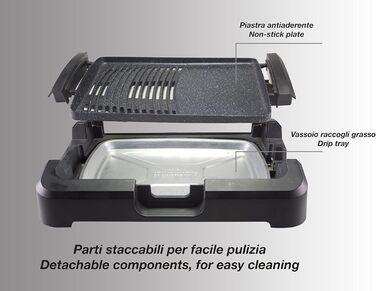 Електрогриль BEPER 90.871 з кришкою, антипригарна поверхня, нержавіюча сталь, 2200 Вт, чорний