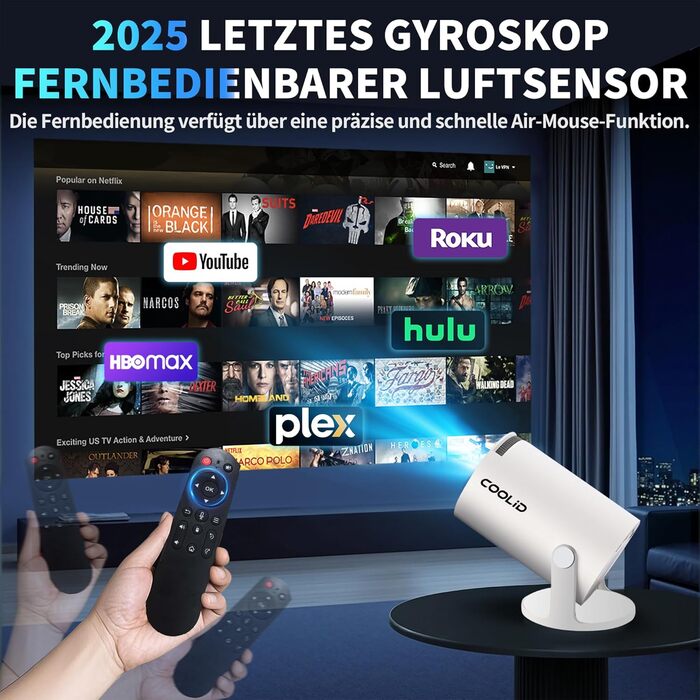 Портативний проєктор Mini Beamer 4K Full HD 1080P з 5G WiFi 6, Bluetooth 5.4, автоматичною корекцією трапецеїдальних спотворень, поворотом 270°, підтримкою USB/Laptop/PC, з пультом та мишкою. Чорний (Білий)