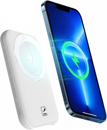 Міні-магнітний бездротовий, LED-дисплей, PD 22.5 Вт, сумісний з iPhone 15-12 (білий), 5100mAh