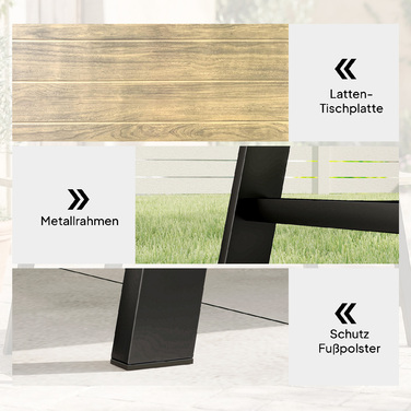 Зовнішній журнальний столик, прямокутний металевий приставний столик з імітацією дерев'яної стільниці, 100 x 55 см, Колір: Коричневий