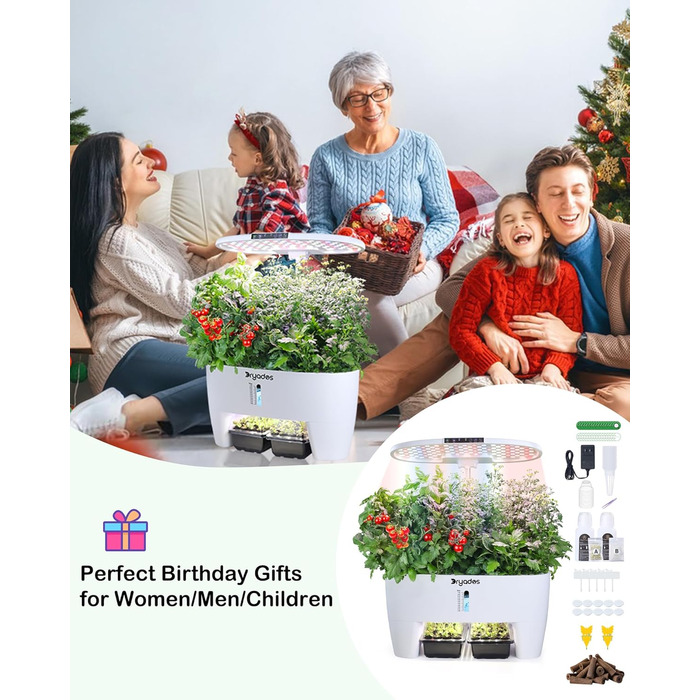 Гідропонна система вирощування: 8 капсул, 24W LED лампа повного спектру з сигналом про низький рівень води | Внутрішній сад для кухні, вітальні, школи | Ідея подарунка для любителів садівництва (16 капсул - Білий)