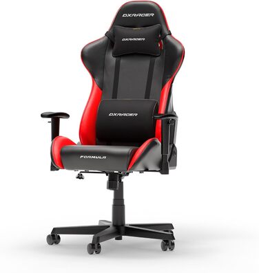 Крісло ігрове DXRacer Formula L з ПВХ шкіри - Оригінальне ергономічне крісло для геймерів та офісу (Чорний & Червоний, FD23)