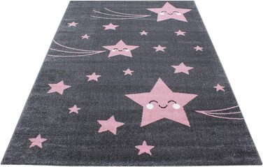 Дитячий килим з малюнком милої зірки, прямокутний, Не вимагає особливого догляду, Килимки для дитячої, дитячої або ігрової кімнат, Розмір Колір сіро-рожевий (200 х 290 см, рожевий)