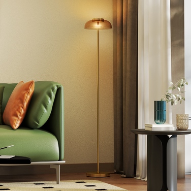 Лампа торшер LED HOMCOM для вітальні, торшер з теплим світлом 3000K, вимикач на ніжці, 25 x 25 x 134 см, латунь