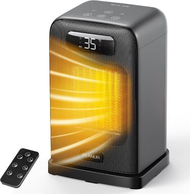 Електричний обігрівач 1500W з керамічним PTC нагрівачем, портативний з термостатом та ECO-режимом, 4 режими, цифровий дисплей, таймер 12 годин, тихий (35dB), чорний, 26 см