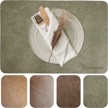 Amber&Bee Набори підставки під тарілки з екошкіри, 6 шт., Olive Brown