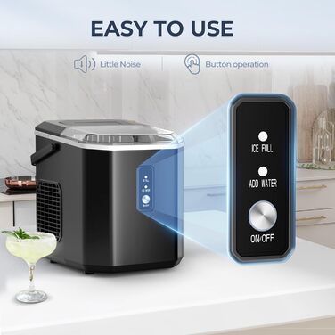 Машина для приготування льоду EUHOMY, компактний дизайн, керування однією кнопкою, 9 кубиків льоду у 2 розмірах, автоматичне очищення, інтелектуальні сповіщення, прозорий кришка, чорний колір, для офісу/кухні/спальні (12 кг/24 год)