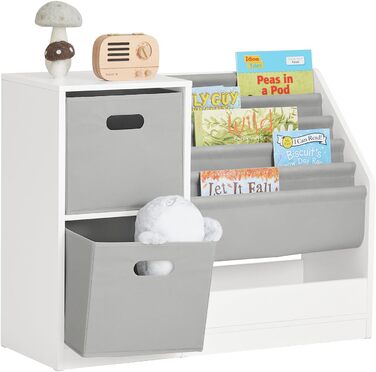 Книжкова шафа Дитяча дитяча полиця з коробками Полиця для зберігання Полиця для дитячих іграшок Меблі для дитячої кімнати Білий BHT приблизно 80x630см, 76-W