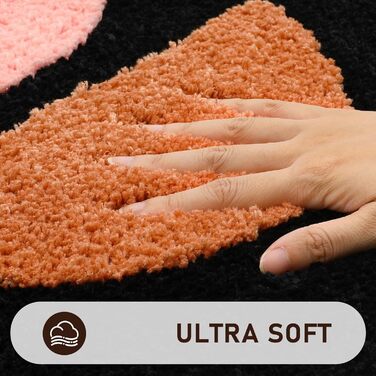 Набір для ванної кімнати Boho від Pauwer, 3 шт: килимок з мікрофібри, коврик для душу та унітазу, богемний дизайн (Чорний, 18'x26'+18'x48'+U Shape 20'x24')