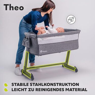 Дитяче та туристичне ліжко Lionelo Theo 2in1, регульоване по висоті, з матрацом і москітною сіткою (сірий)