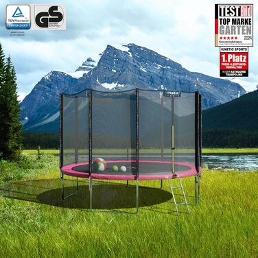 Батут вуличний KINETIC SPORTS Salto Plus Ø 244 см рожевий: з сіткою, драбиною та захисним покриттям для дітей