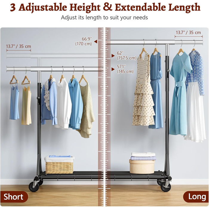 Стійка для одягу на колесах FAVOOOSTY, металева, мобільна, до 200 кг, чорна, 1 перекладина