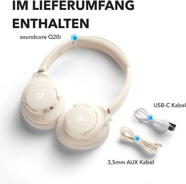 Бездротові накладні навушники Soundcore Q20i, ANC, час відтворення 40 годин, аудіо високої роздільної здатності, глибокі баси, додаток (білий)