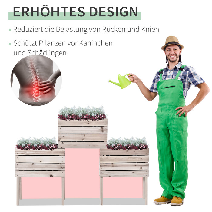 Підвищений грядоквітник/ящик для рослин, стійкий до погодних умов, масивне дерево, 50 см x 30 см x 60 см, натуральний