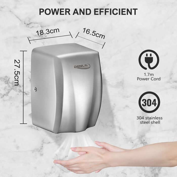 Компактний сушар для рук з нержавіючої сталі для комерційного використання, висока швидкість, високопродуктивний сушар з HEPA-фільтром