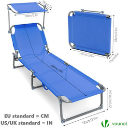 VOUNOT 2 шт. Розкладні шезлонги для саду, пляжу та басейну з регульованою спинкою (Блакитний)