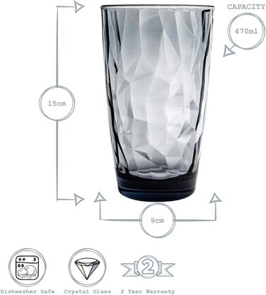 Бокали для лонгдрінку Bormioli Rocco Diamond Ocean Blue 470 мл, 6 шт. блакитні скляні