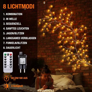 Льо́хтова́ гі́лка́ Daylumi з 96 LED, 8 режимів, для декорування стін, вітальні, енергоклас F