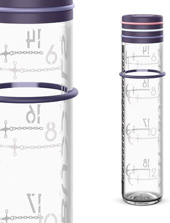 Мотиваційна скляна пляшка 1000 мл 1 л пляшка для пиття з нагадуванням про маркер часу, підходить для коенової кислоти, не містить бісфенолу А, герметичний, не б'ється, навігатор, (фіолетовий)