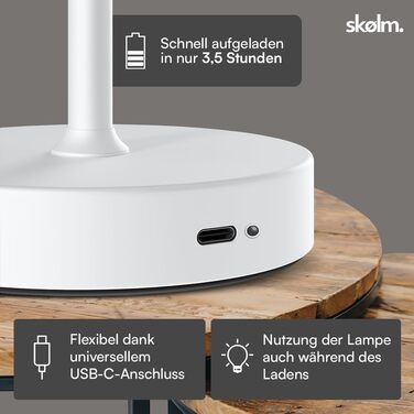 LED настільна лампа Skølm Aeriala: регульоване світло, USB-C зарядка, до 10 годин роботи, метал, тепле світло