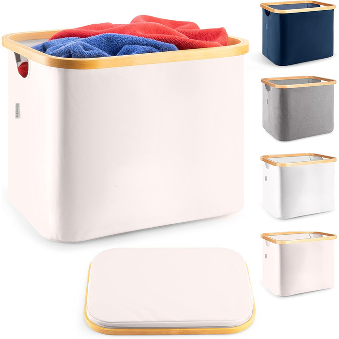 Елегантна коробка для зберігання Великий і універсальний кошик для білизни Антибактеріальне сховище для ванни, одягу, іграшок Органайзер для ванної кімнати (бежевий, 50 л)