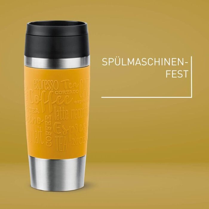 Термокружка Emsa N20210 Travel Mug Classic Isolierbecher, 0.36 л, нержавіюча сталь, 4 години гаряча, 8 годин холодна, герметична, для миття в посудомийній машині, 360° відкривання (Senfgelb)