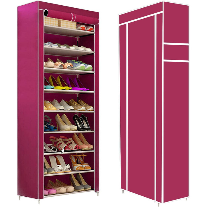 Полиця для взуття Trintion, закрита підставка для взуття з 10 рівнями, вузька шафа для зберігання взуття з пилозахисним покриттям, органайзер для взуття для шафи, передпокої, спальні, передпокої, 58 x 28 x 160 см (винно-червоний)