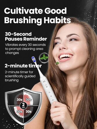 Електрична зубна щітка для дорослих B10PRO - акумулятор до 180 днів, 5 режимів, 48000 вібрацій/хв, IPX8, таймер, 4 насадки (рожева)