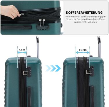 Набір валіз Beibye Zwillingsrollen 2066: жорсткий корпус, тріумф у подорожах (M-L-XL, темно-зелений XL)