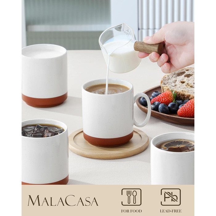 MALACASA Сервіз на 6 осіб (24 предмети) з реактивною глазур'ю, кераміка, серія TARA, білий з коричневими акцентами