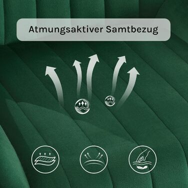 Набір з 2 стільців Lestarain для їдальні, вітальні, кухні. Ретро стільці з м'яким сидінням з оксамиту та металевими ніжками, до 150 кг, темно-зелений оксамит