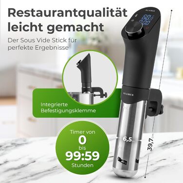 KLAMER Sous Vide Stick 1200W: Погружний циркулятор для су-від з 3D циркуляцією, LED дисплеєм та таймером