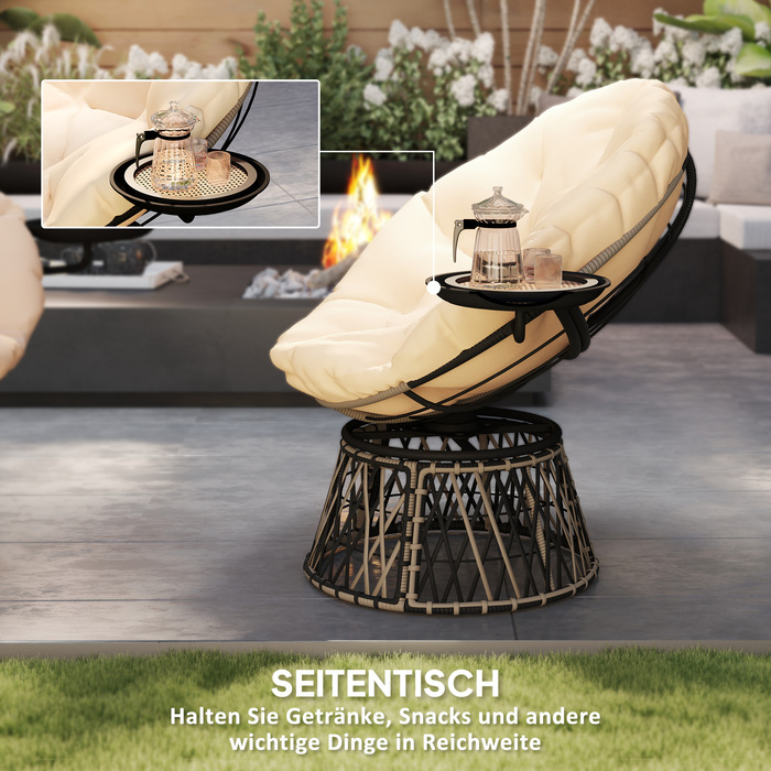Крісло Outsunny Papasan Ротанг 360° Поворотне плетене крісло з подушкою Діаметр 90 см Кругле зовнішнє ротангове крісло Поворотне крісло Крісло для відпочинку Крісло для відпочинку Крісло для вітальні Сад Балкон бежевий