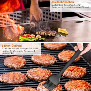 Набір аксесуарів для гриля та планчі Grilljoy з нержавіючої сталі, 28 предметів, для бургерів та барбекю (Помаранчевий)
