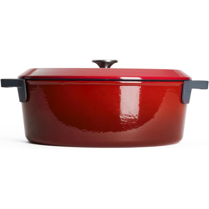 Чавунна жаровня Woll з кришкою та силіконовими ручками, 34x26 см, 7,5 л, для всіх типів плит, індукційна, духовка до 250°C, червона