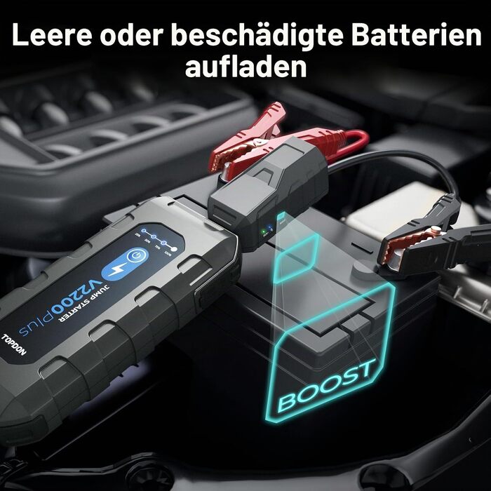 Пусковий пристрій TOPDON V2200 Air Jump Starter з компресором 150 PSI, бустер для авто (бензин 8L, дизель 6L), павербанк 2200А з LED-ліхтарем